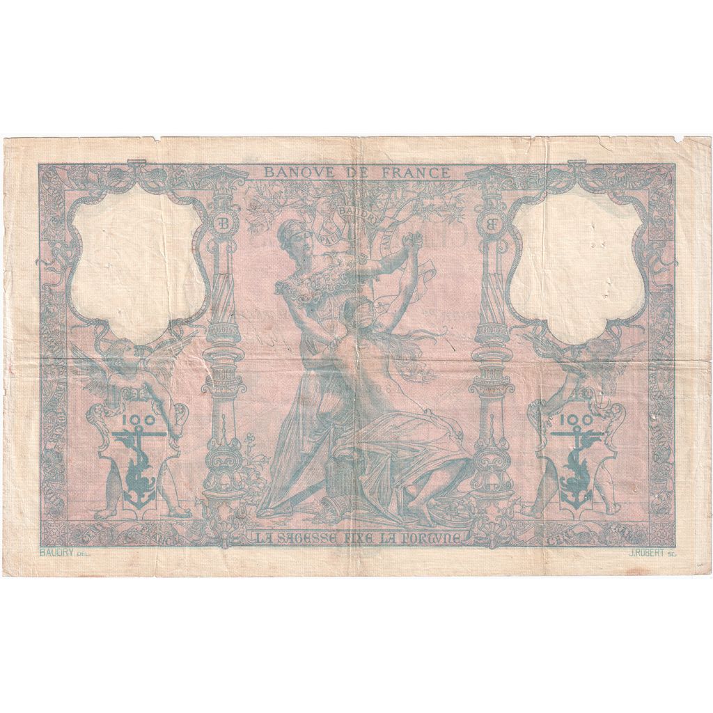 France, 100 Francs, Bleu et Rose, 1908-09-04, W.5212, VF(20-25)