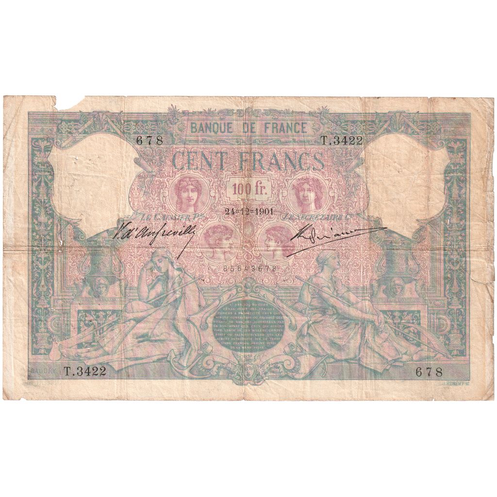 Frankrijk, 100 Francs, Bleu et Rose, 04-09-1908, T.3422, TB