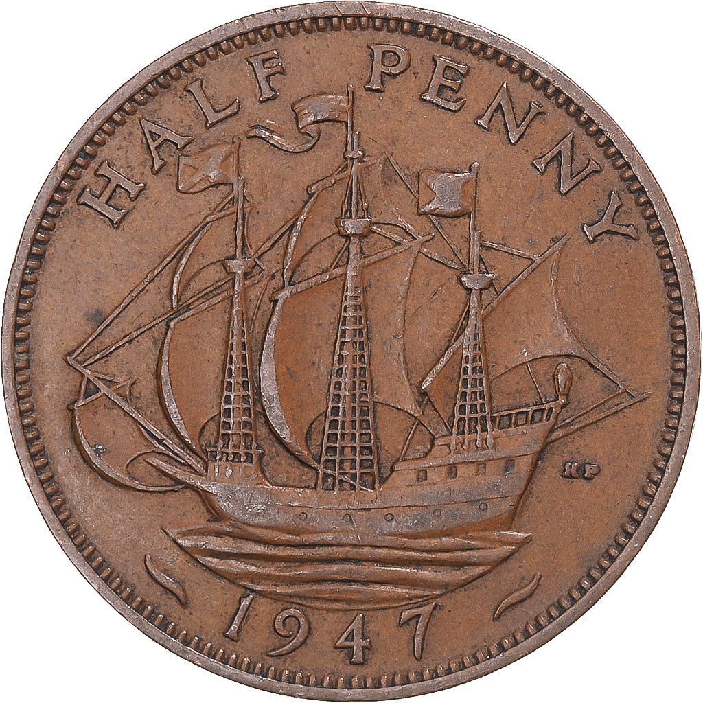 Coin, Great Britain, 1/2 Penny, 1947