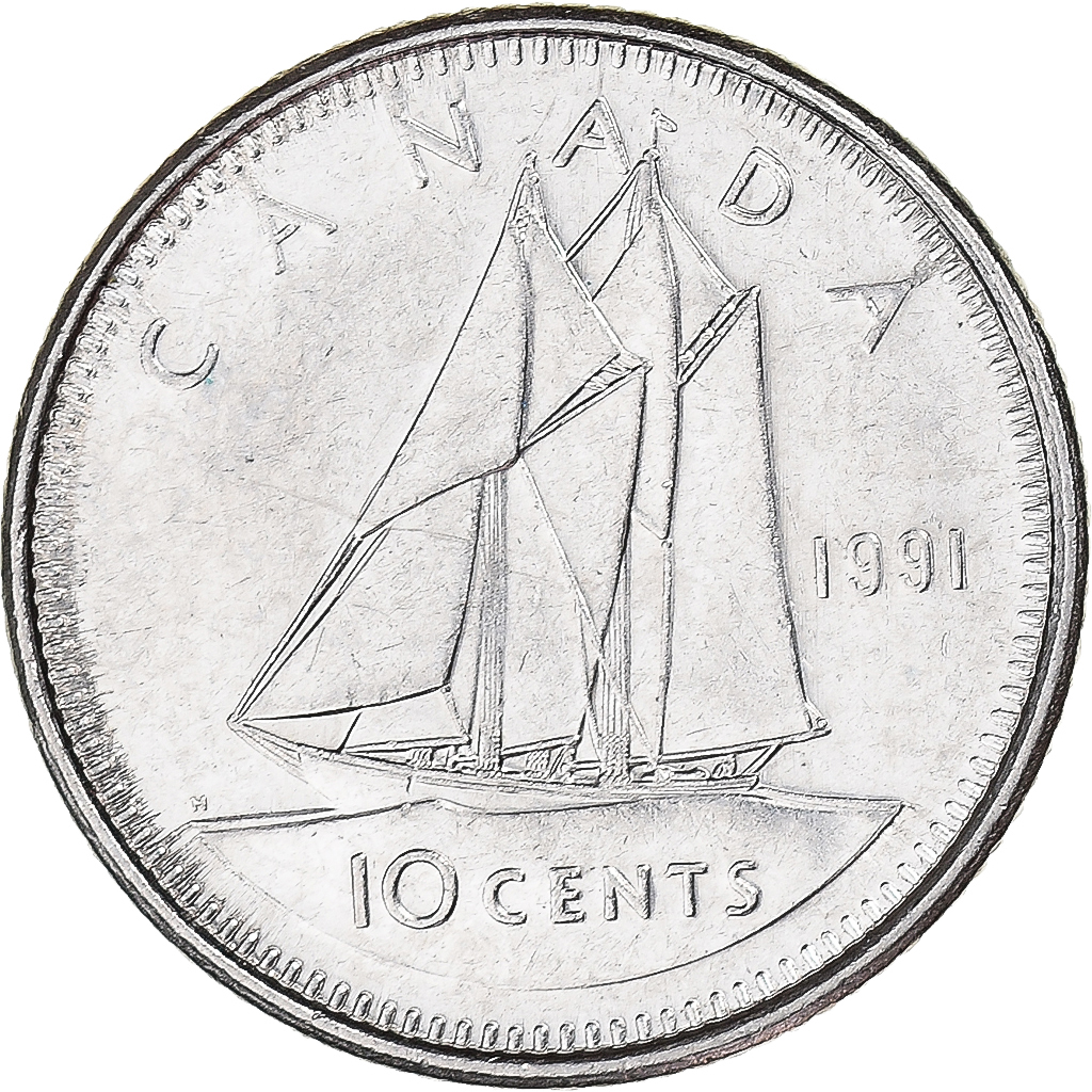 Coin, Canada, 10 Cents, 1991