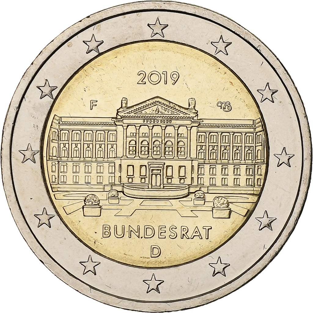 Deutschland, 2 Euro, Bundesrat, 2019, Stuttgart, Bi-Metallic, UNZ