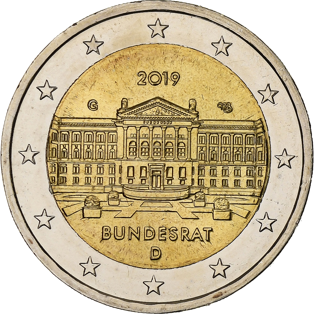 Allemagne, 2 Euro, Bundesrat, 2019, Karlsruhe, Bimétallique, SPL