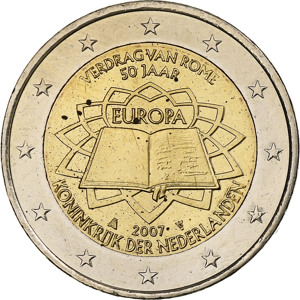 Niederlande, Beatrix, 2 Euro, Traité de Rome, 2007, Utrecht, Bi-Metallic, UNZ