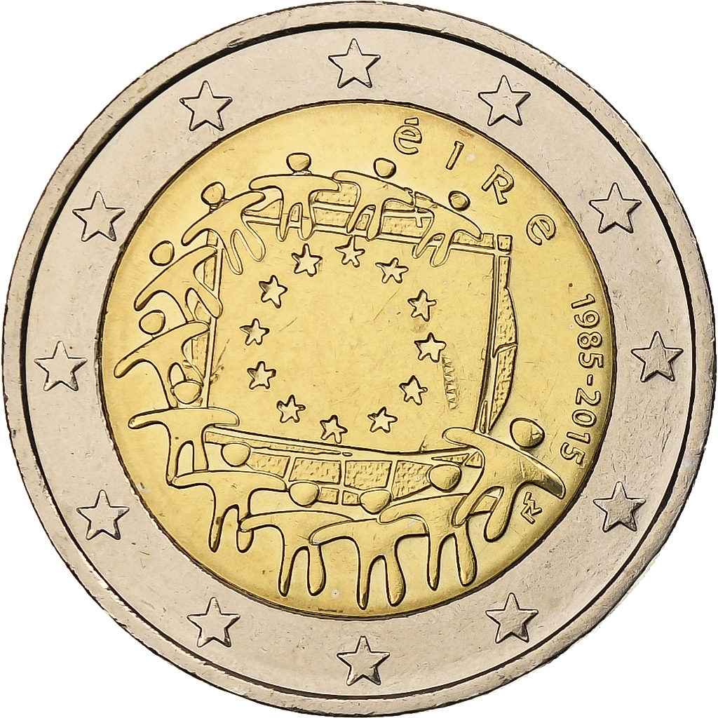 Ireland, 2 Euro, 30 ans du drapeau de l'UE, 2015, Bi-Metallic, UNZ