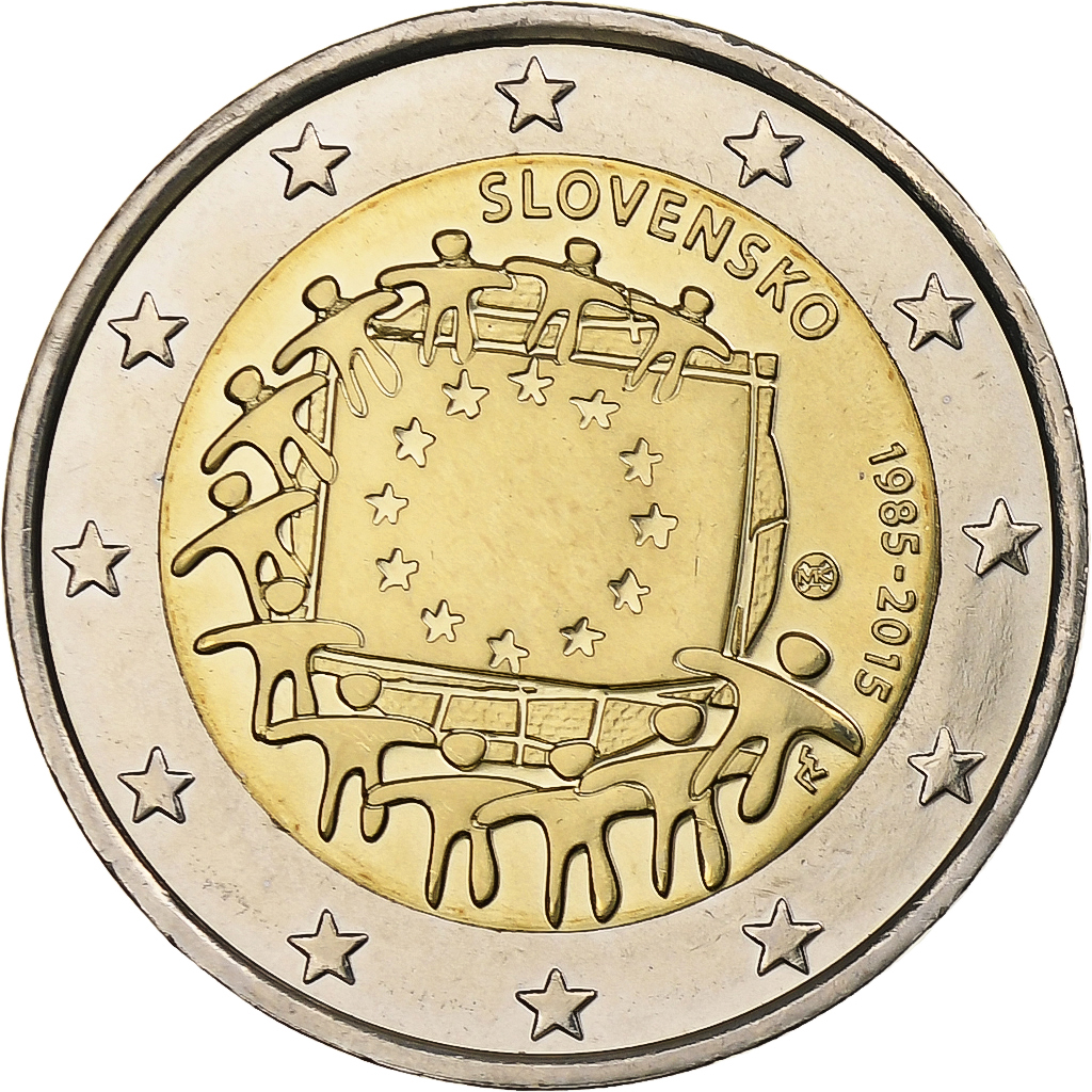 Slovakia, 2 Euro, 30 ans du drapeau de l'UE, 2015, Kremnica, Bi-Metallic, 