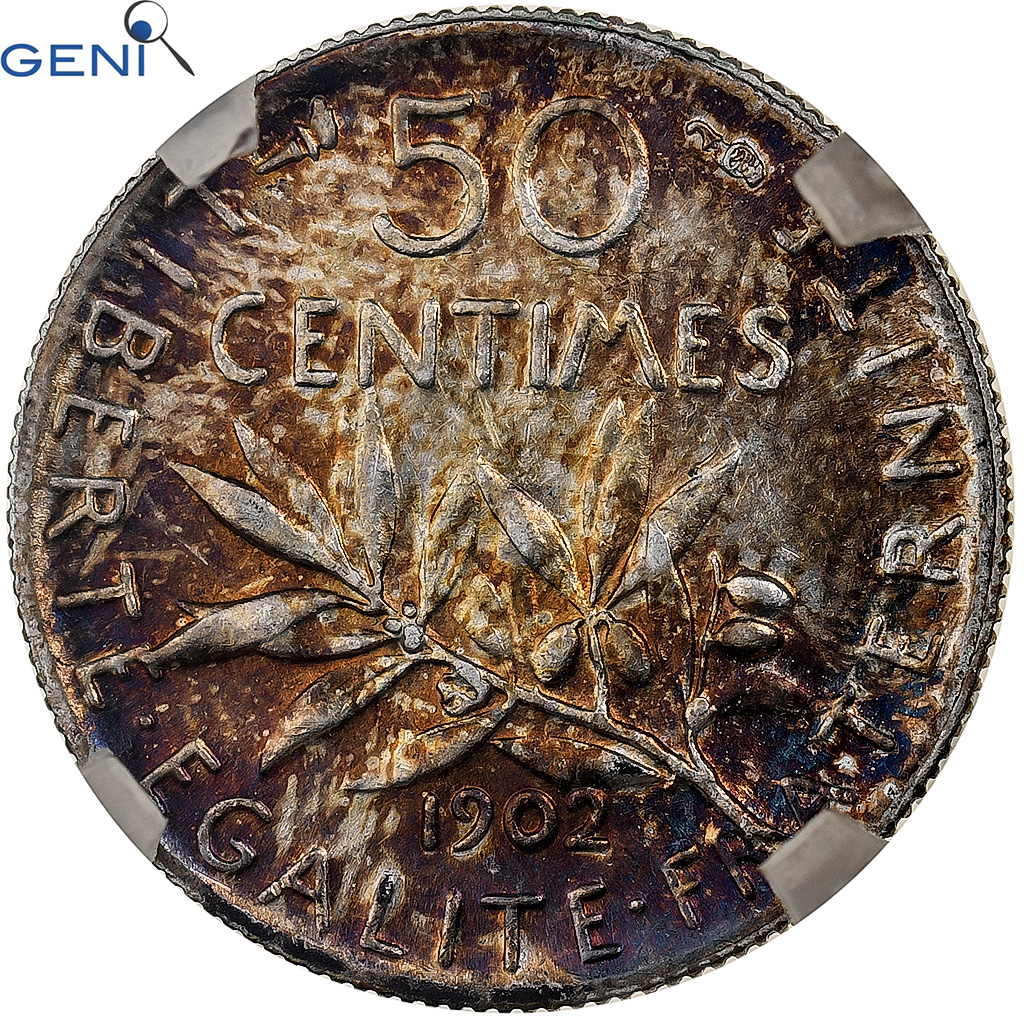 France, 50 Centimes, Semeuse, 1902, Paris, Silver, GENI, 
