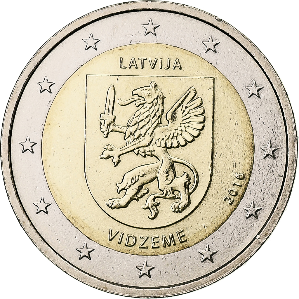 Latvia, 2 Euro, Vidzeme, 2016, Vilnius, Bi-Metallic, UNZ
