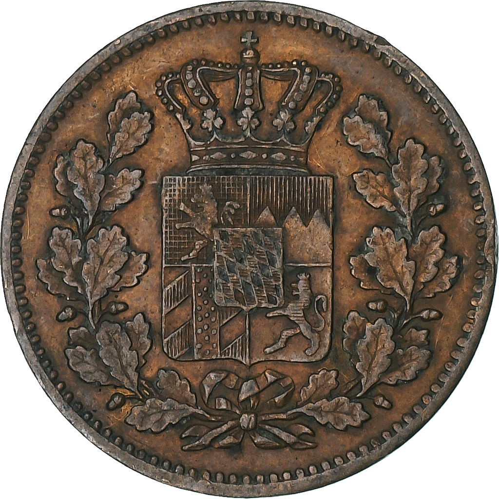 German States, Louis II, 2 Pfenning, 1869, Uncertain mint, Copper, 