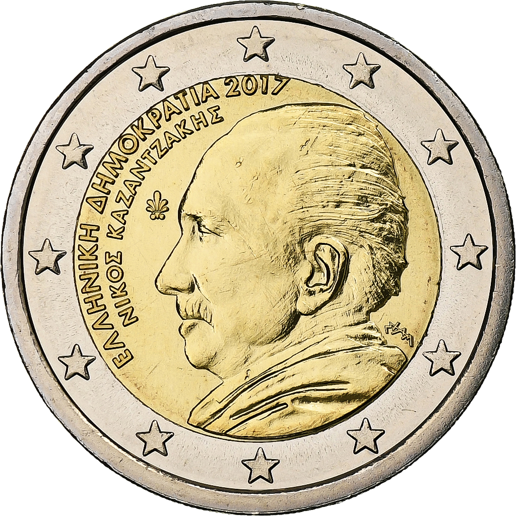 Griechenland, 2 Euro, Nikos Kazantzakis, 2017, Athens, Bi-Metallic, UNZ