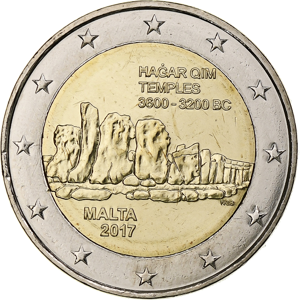 Malta, 2 Euro, Hagar Qim temples, 2017, Pessac, Bi-Metallic, UNZ