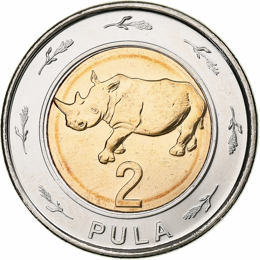 Botswana, 2 Pula, Rhinocéros, 2013, Royal Canadian Mint, Bi-Metallic, 