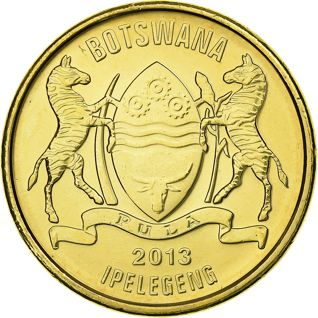 Botswana, 1 Pula, Zebra, 2013, Royal Canadian Mint, Brass plated steel, 