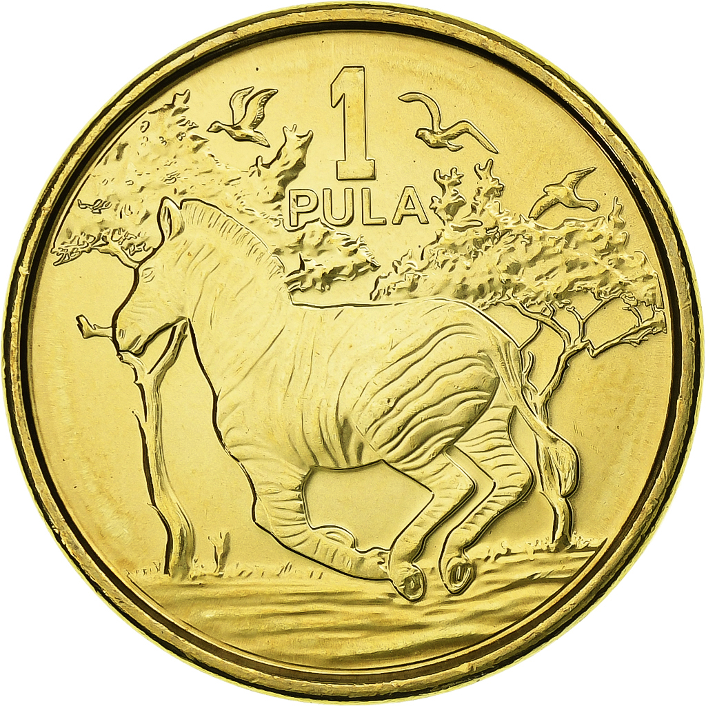Botswana, 1 Pula, Zebra, 2013, Royal Canadian Mint, Brass plated steel, 