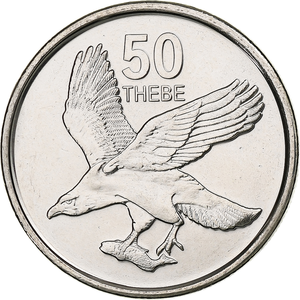 Botswana, 50 Thebe, Eagle, 2013, Royal Canadian Mint, Nickel Clad Steel, 