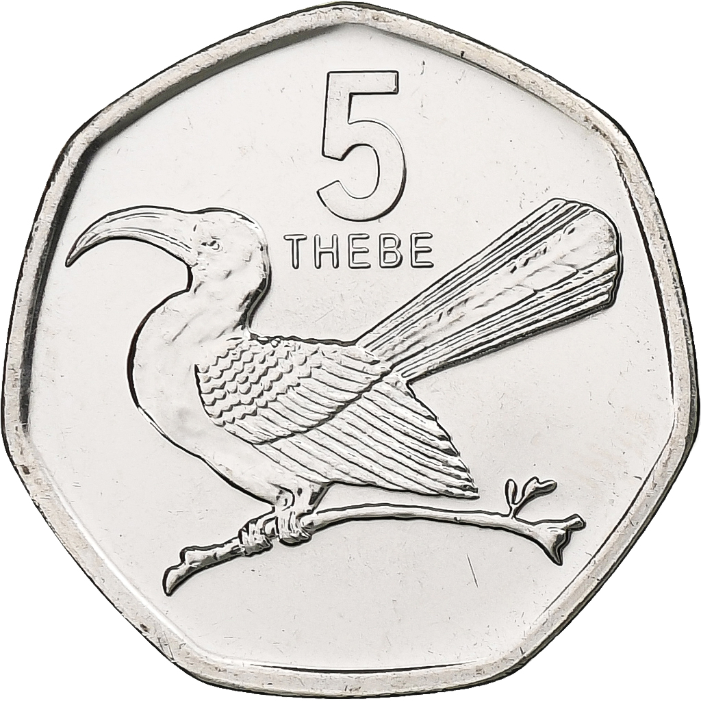 Botswana, 5 Thebe, Hornbill, 2013, Royal Canadian Mint, Nickel Clad Steel