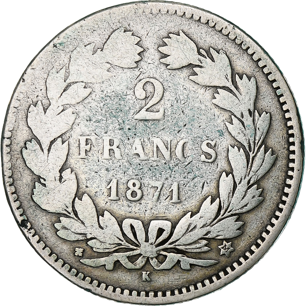 France, 2 Francs, Cérès, 1871, Bordeaux, Silver, , KM:817.2