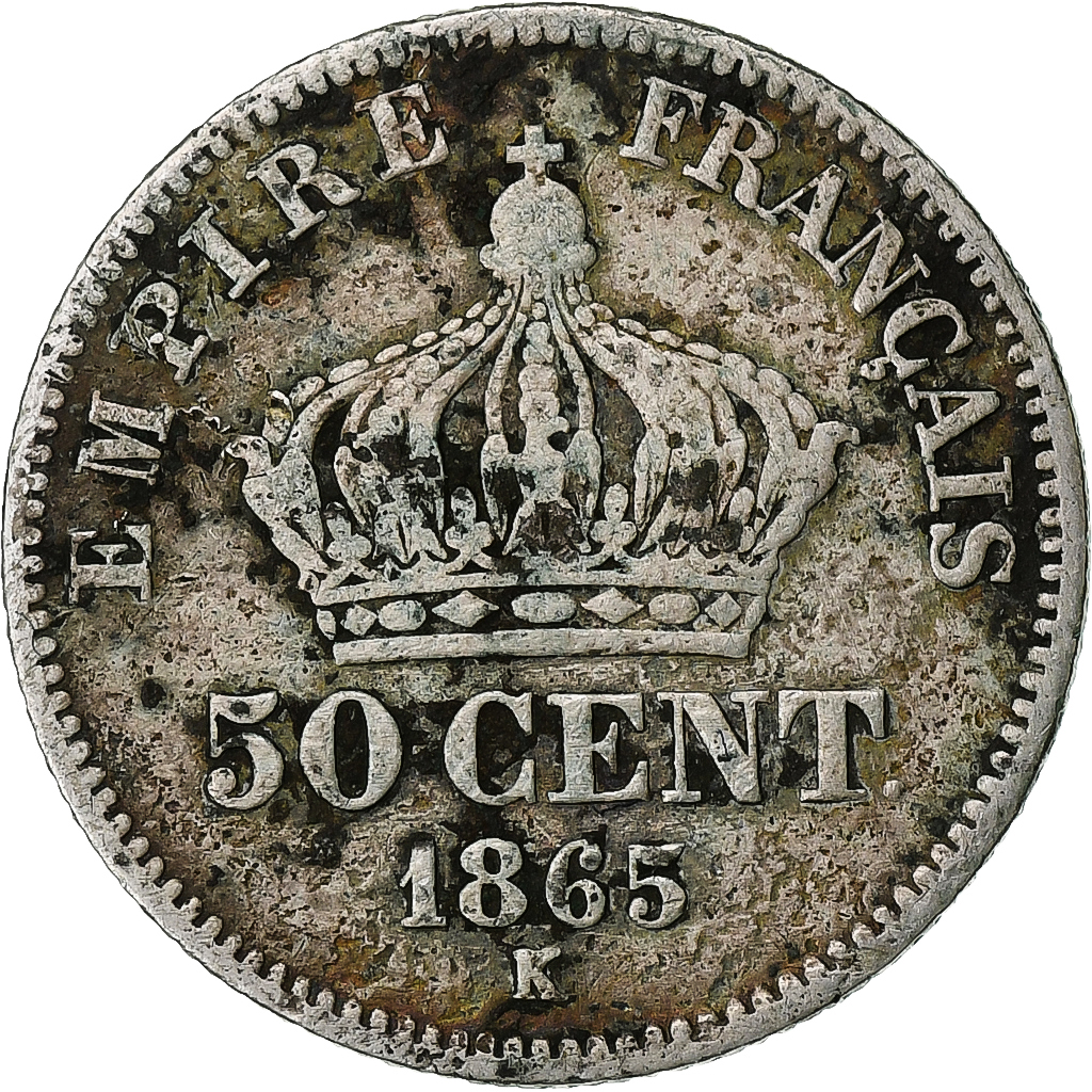 France, Napoleon III, 50 Centimes, 1865, Bordeaux, Silver, 