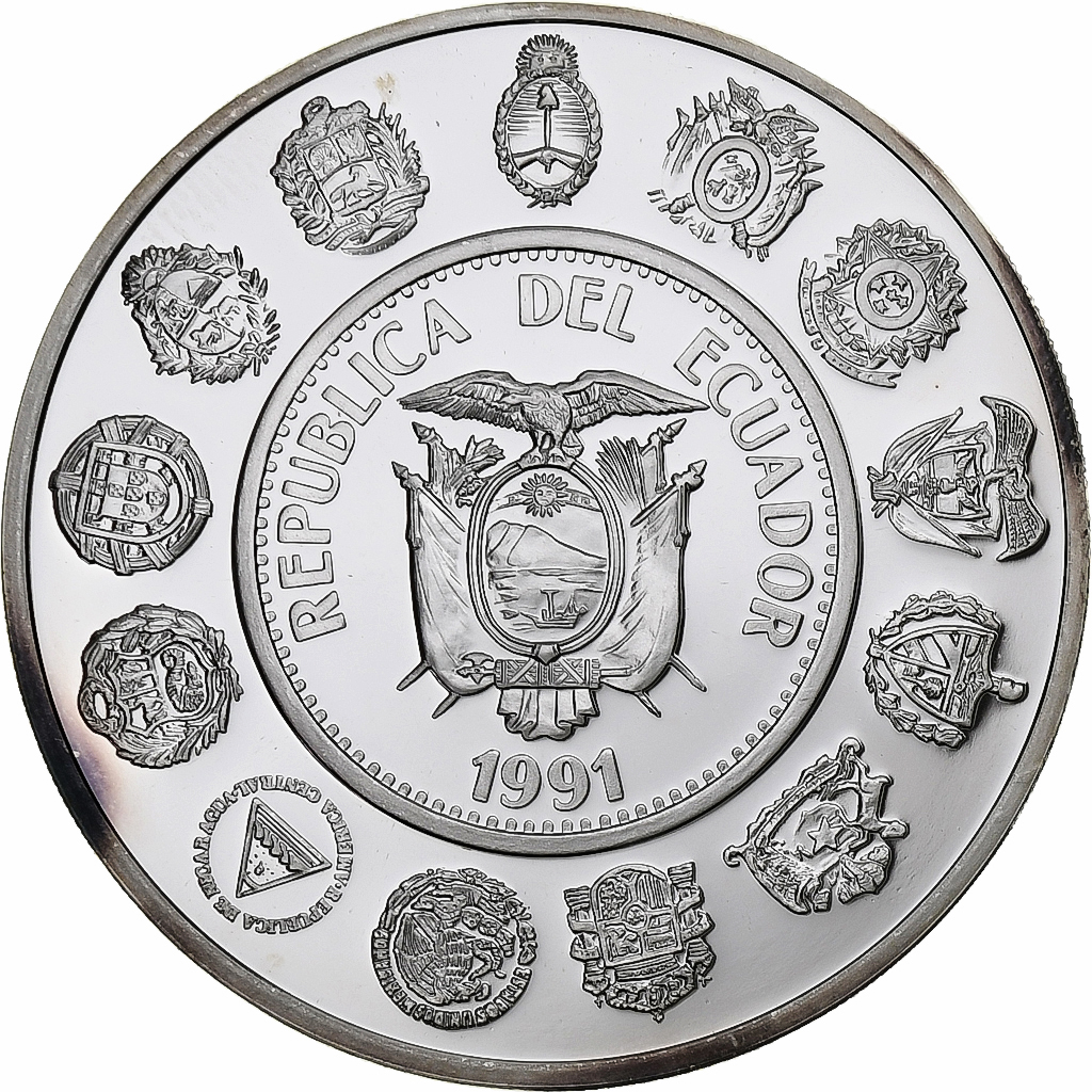 Ecuador, 5000 Sucres, Ibero-American Series, 1991, Silver, , KM:95
