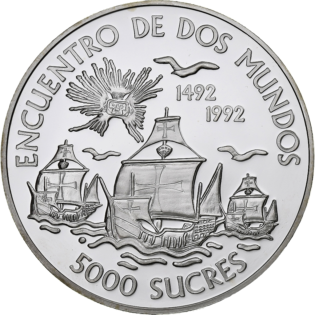 Ecuador, 5000 Sucres, Ibero-American Series, 1991, Silver, , KM:95