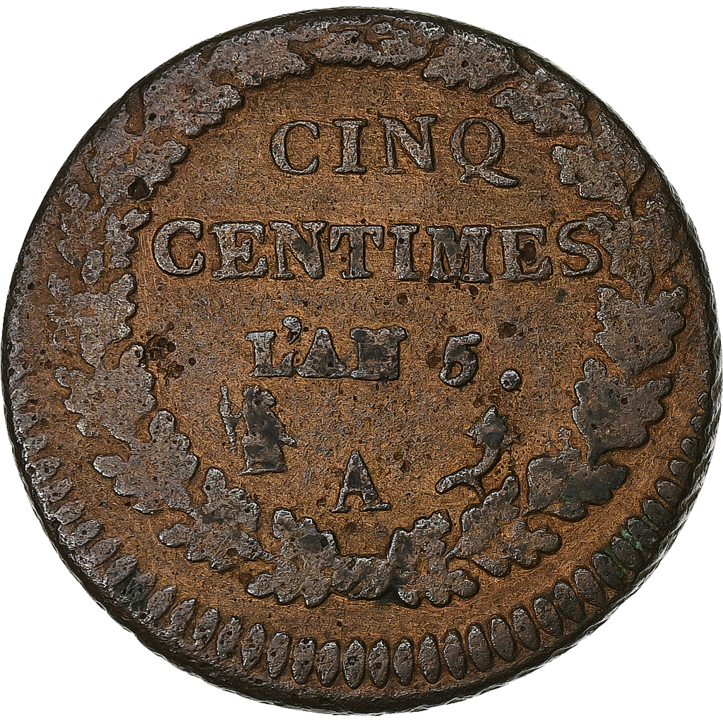 France, Directoire, 5 Centimes, Dupré, AN 5, Paris, Copper, 