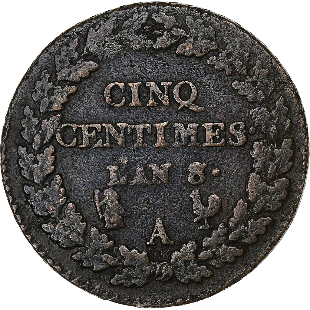 France, 5 Centimes, Dupré, AN 8/5, Paris, Copper, , Gadoury:126a