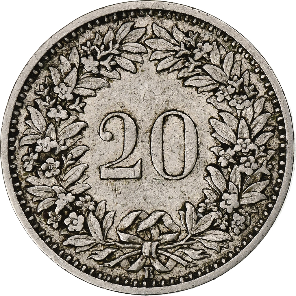 Switzerland, 20 Rappen, Libertas, 1884, Bern, Nickel, , KM:29