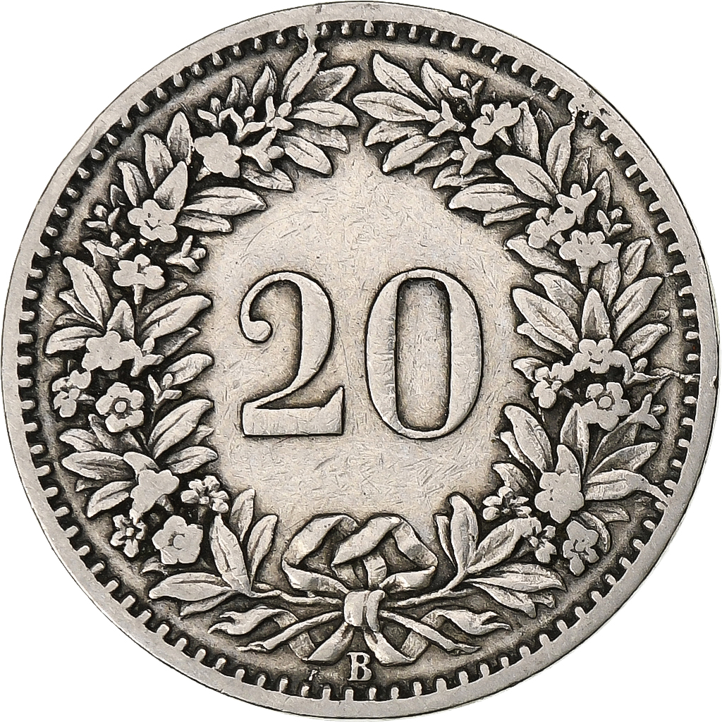Switzerland, 20 Rappen, Libertas, 1897, Bern, Nickel, , KM:29