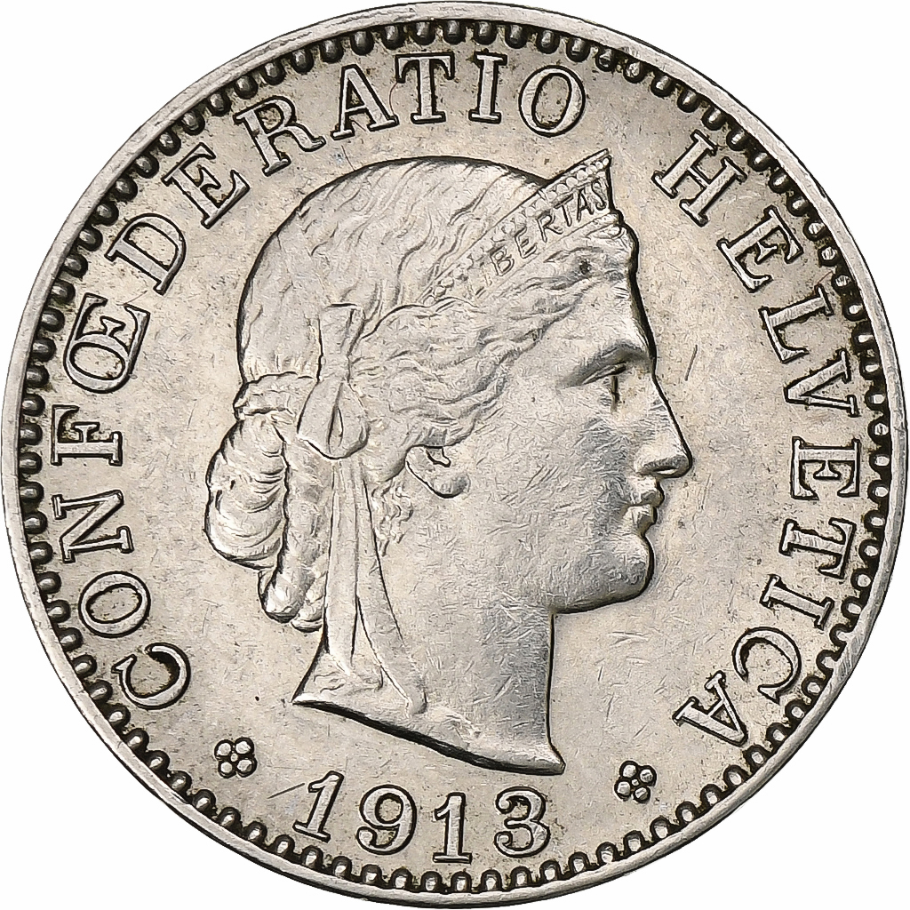 Switzerland, 20 Rappen, Libertas, 1913, Bern, Nickel, , KM:29