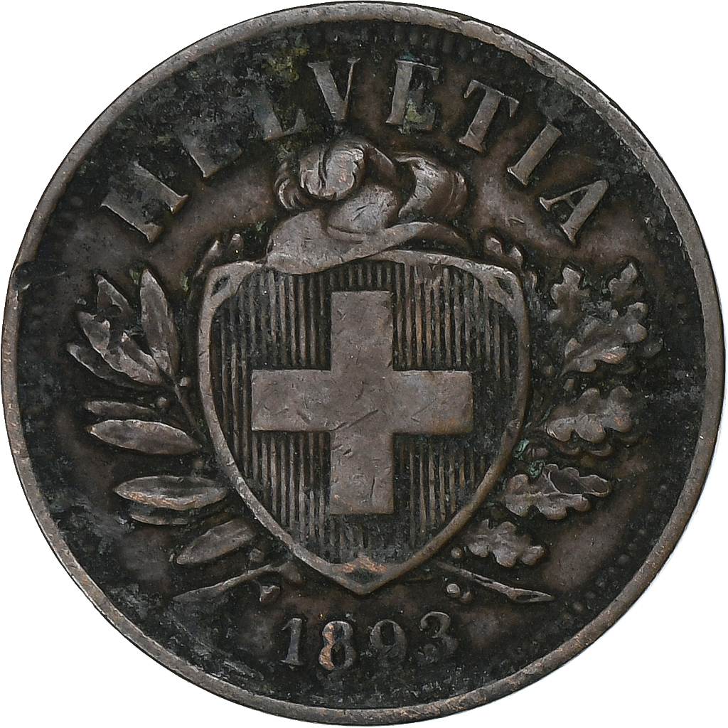 Switzerland, 2 Rappen, 1893, Bern, Bronze, , KM:4