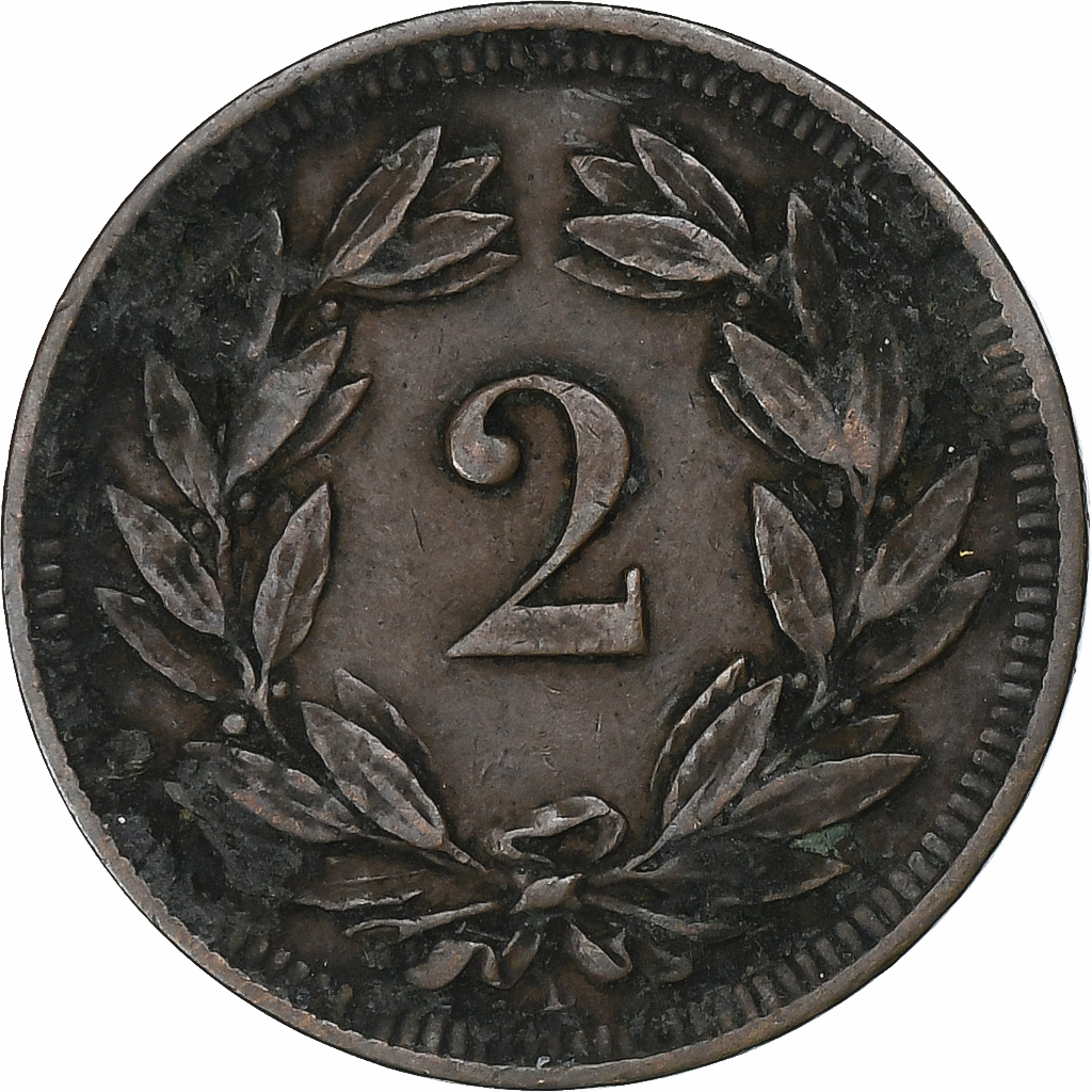 Switzerland, 2 Rappen, 1893, Bern, Bronze, , KM:4