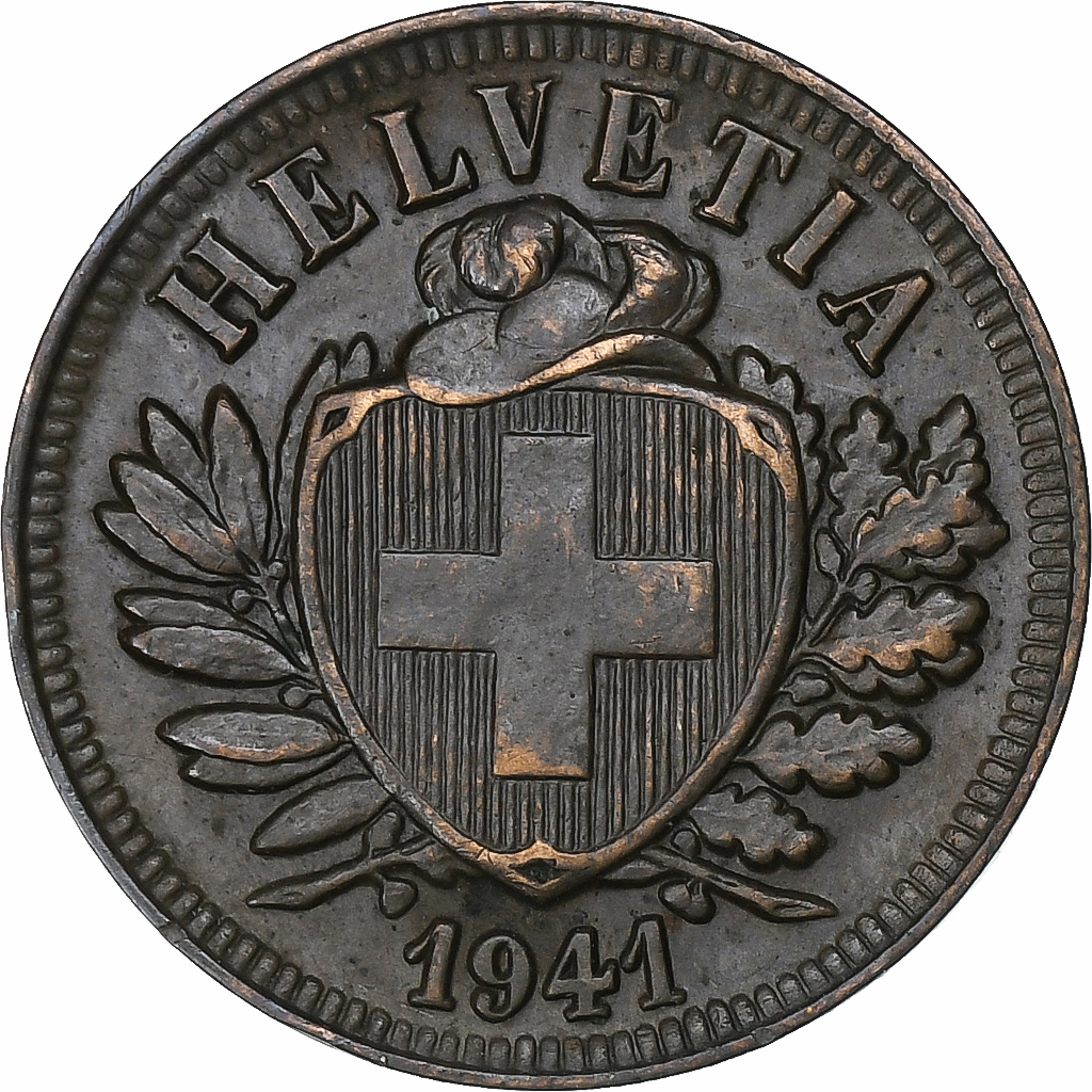 Switzerland, 2 Rappen, 1941, Bern, Bronze, , KM:4.2a