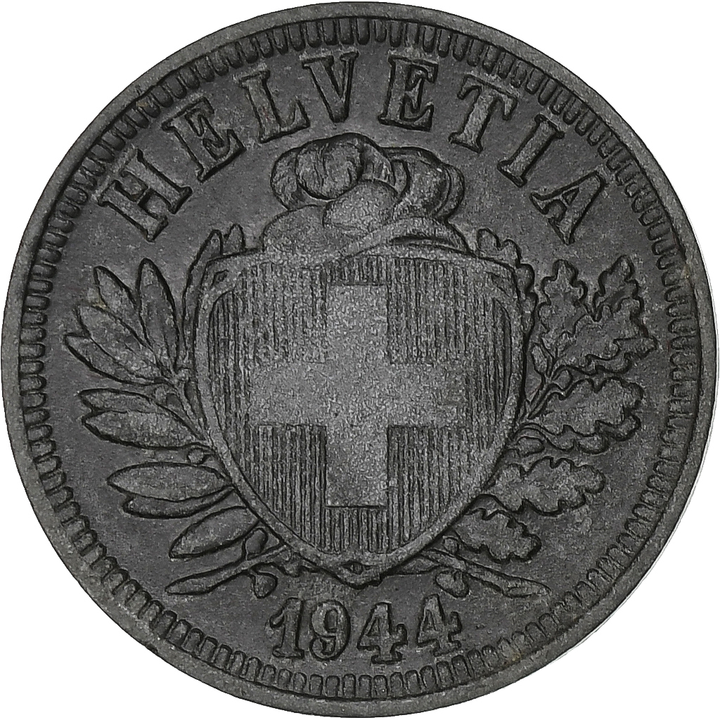 Switzerland, 2 Rappen, 1944, Bern, Zinc, , KM:4.2b