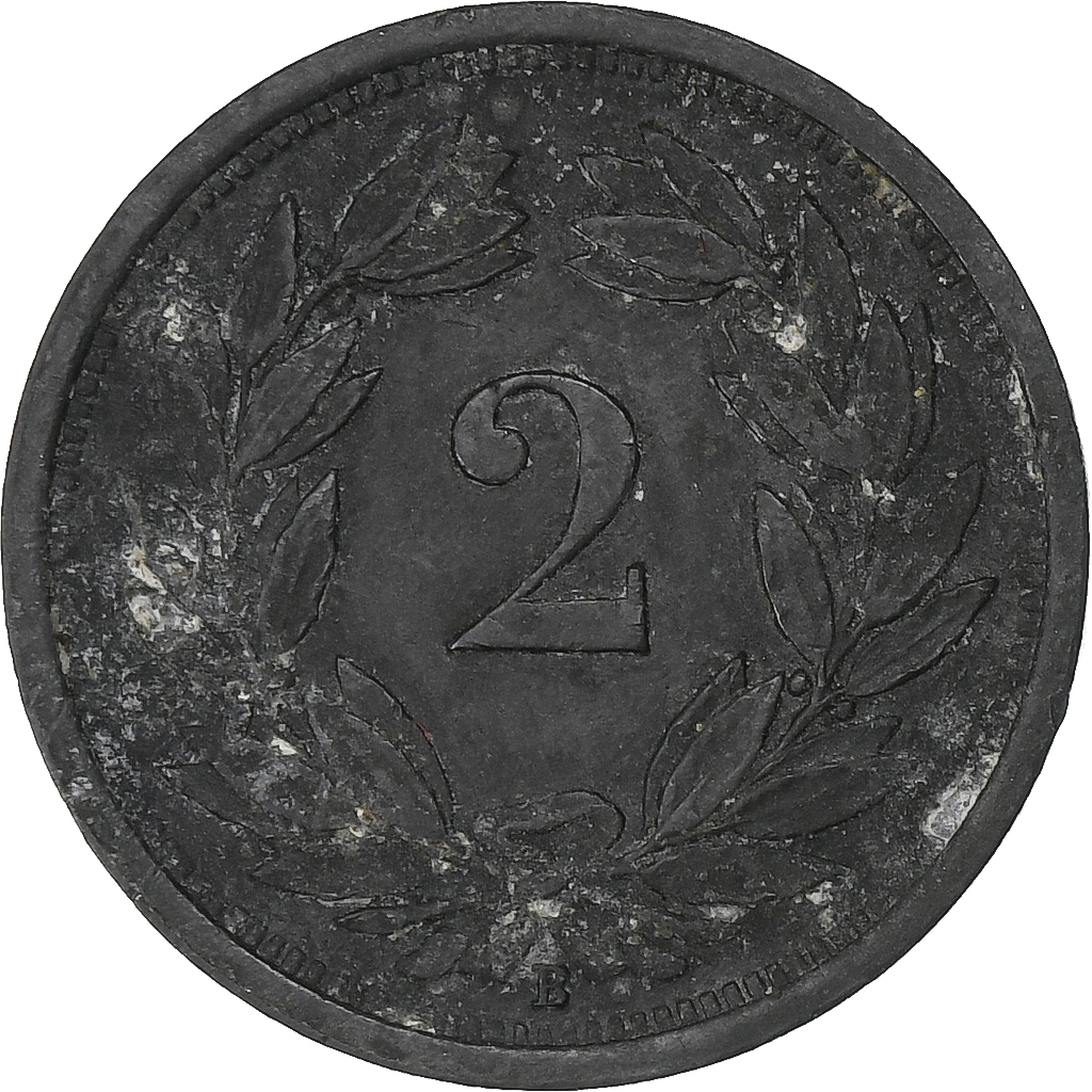 Switzerland, 2 Rappen, 1945, Bern, Zinc, , KM:4.2b