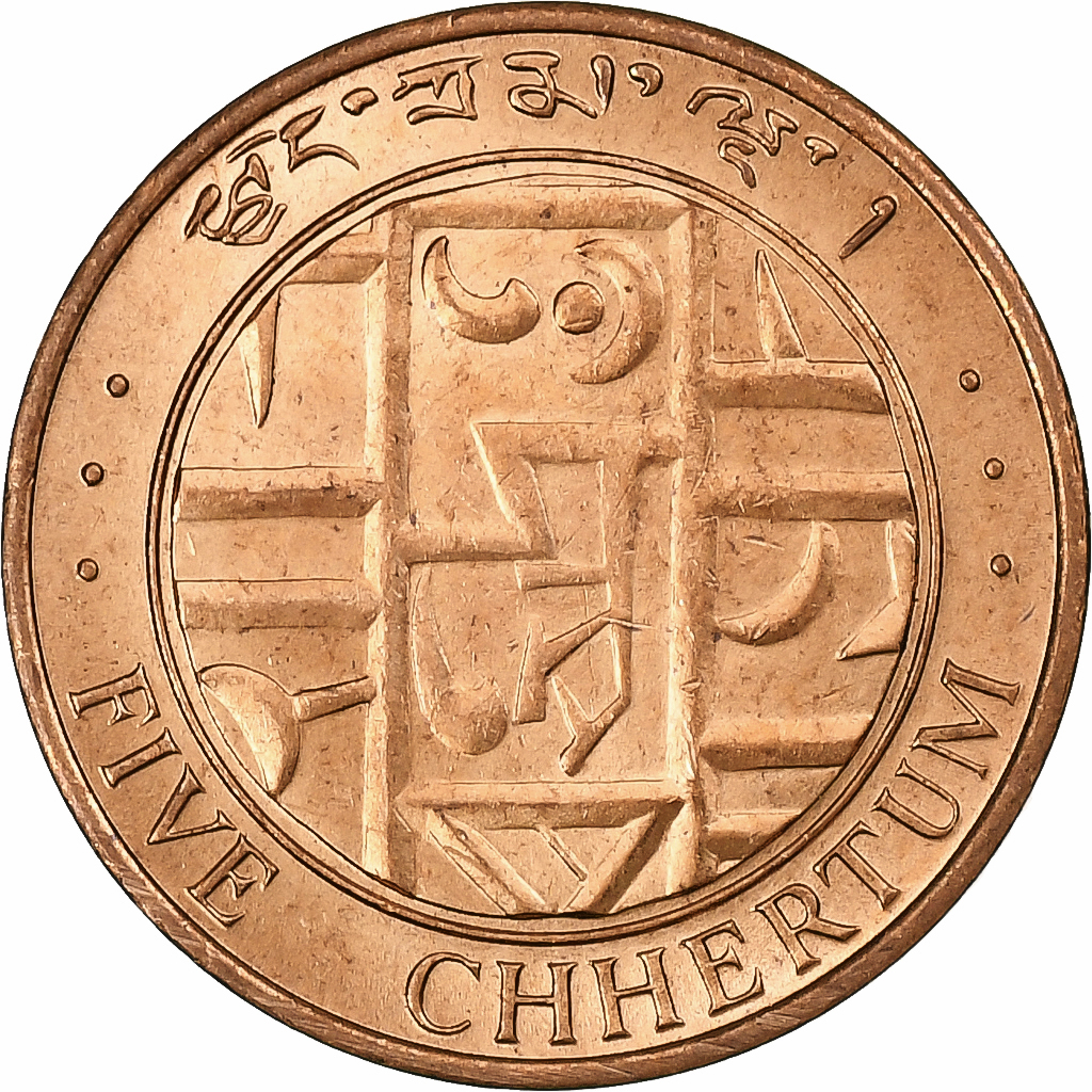 Bhutan, Jigme Singye Wangchuck, 5 Chetrums, 1979, Llantrisant, Bronze, 