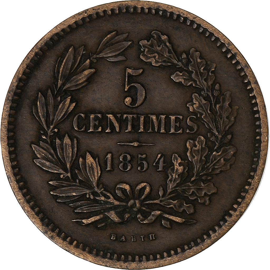 Luxembourg, William III, 5 Centimes, 1854, Brussels, Bronze, , KM:22