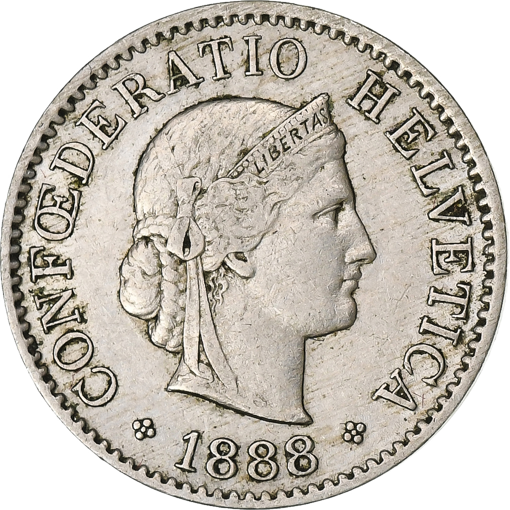 Switzerland, 5 Rappen, Libertas, 1888, Bern, Copper-nickel, , KM:26