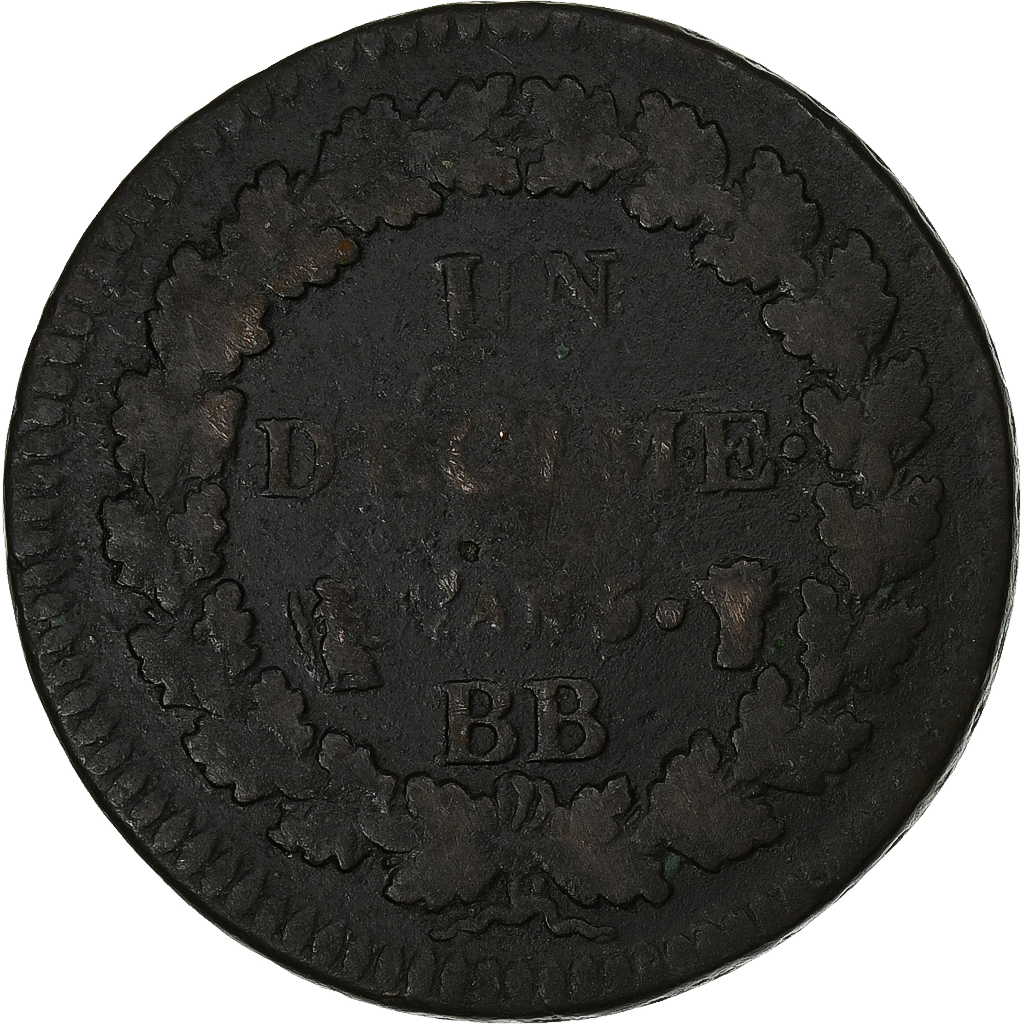 France, Decime, Dupré, AN 5, Strasbourg, Copper, , Gadoury:187