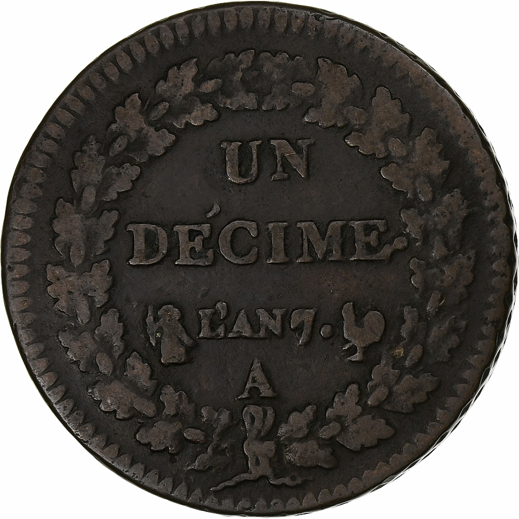 France, Decime, Dupré, AN 7, Paris, Copper, , Gadoury:187
