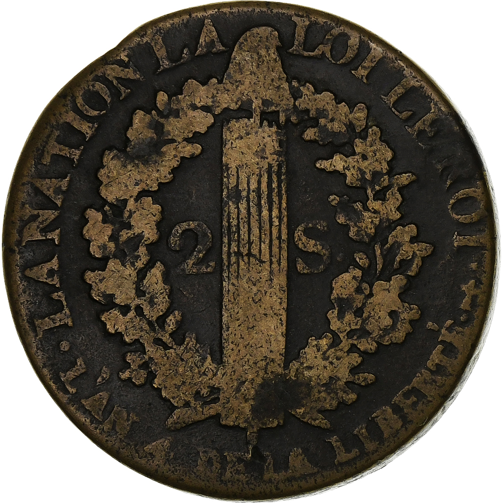 France, 2 Sols, 1792 / AN 4, Metz, Métal de cloche, , Gadoury:25