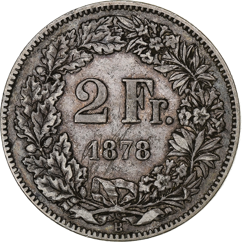 Switzerland, 2 Francs, Helvetia, 1878, Bern, Silver, EF, KM:21