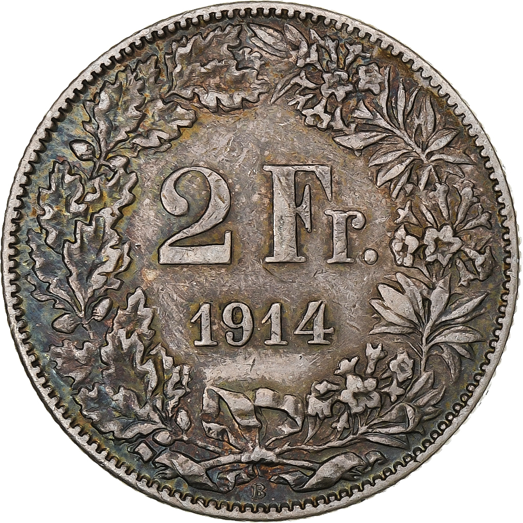 Switzerland, 2 Francs, Helvetia, 1914, Bern, Silver, , KM:21