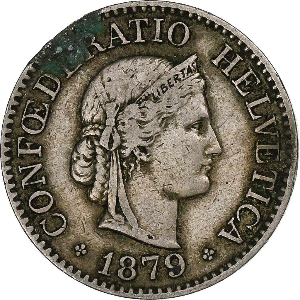 Switzerland, 10 Rappen, Libertas, 1879, Bern, Copper-nickel, , KM:27