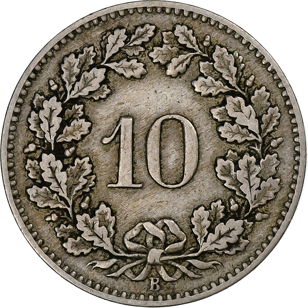 Switzerland, 10 Rappen, Libertas, 1880, Bern, Copper-nickel, VF, KM:27
