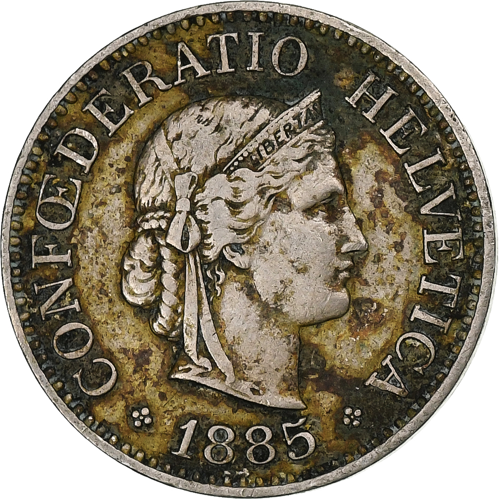 Switzerland, 10 Rappen, Libertas, 1885, Bern, Copper-nickel, , KM:27
