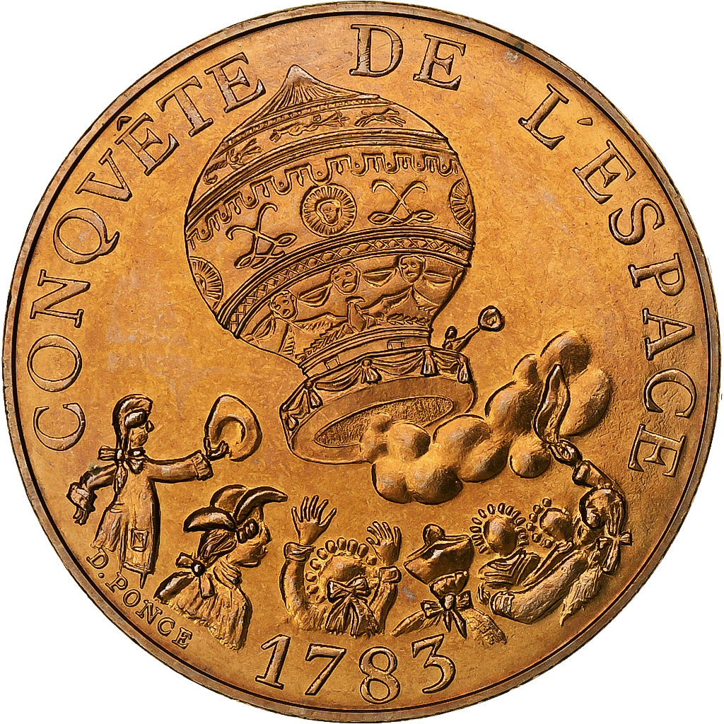 France, 10 Francs, Conquête de l'Espace, 1983, Pessac, Copper-nickel Aluminium