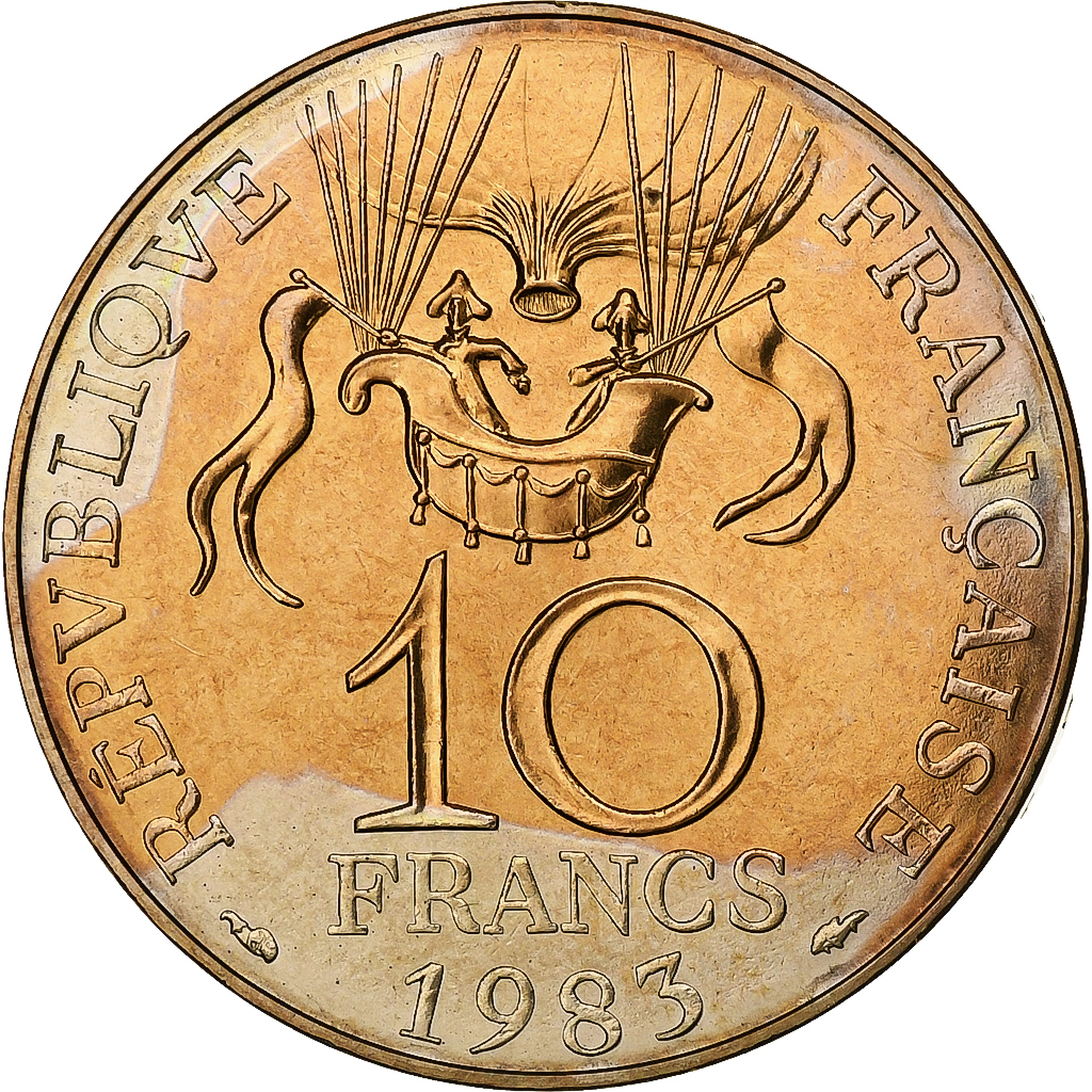 France, 10 Francs, Conquête de l'Espace, 1983, Pessac, Copper-nickel Aluminium