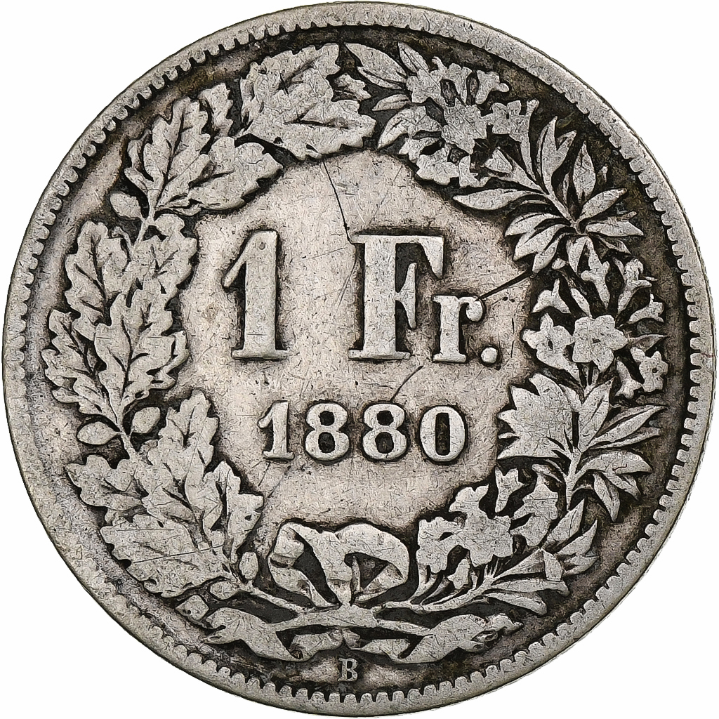 Switzerland, Franc, Helvetia, 1880, Bern, Silver, , KM:29a