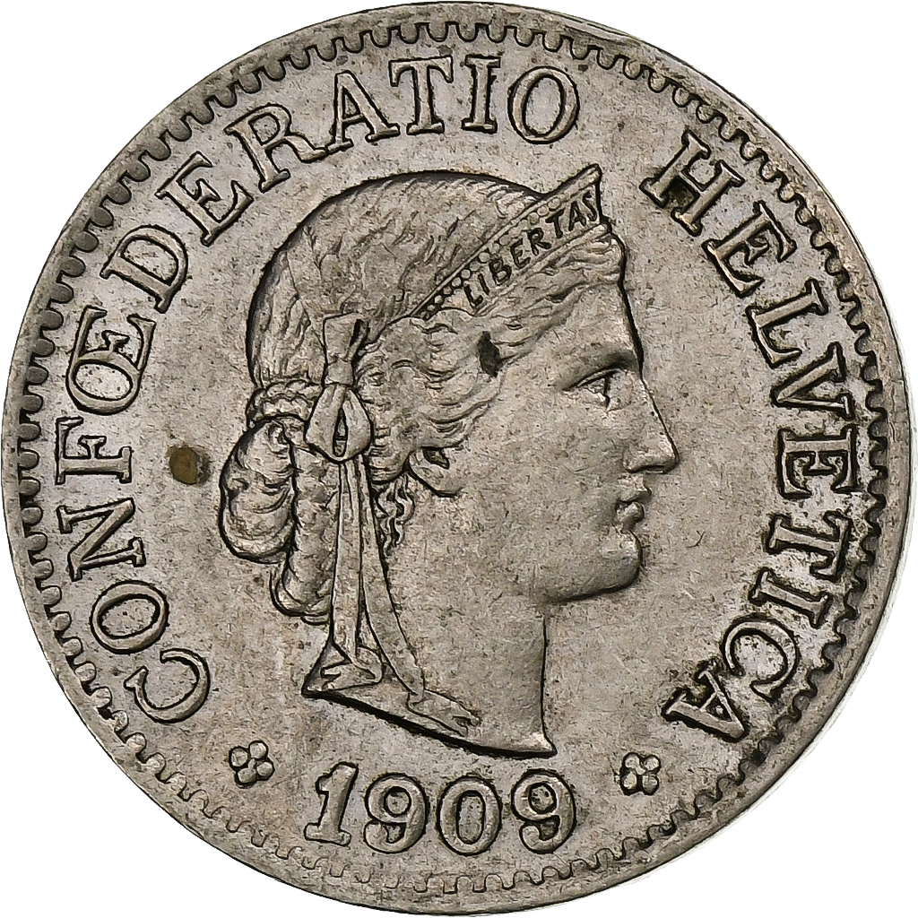 Switzerland, 10 Rappen, Libertas, 1909, Bern, Copper-nickel, , KM:27