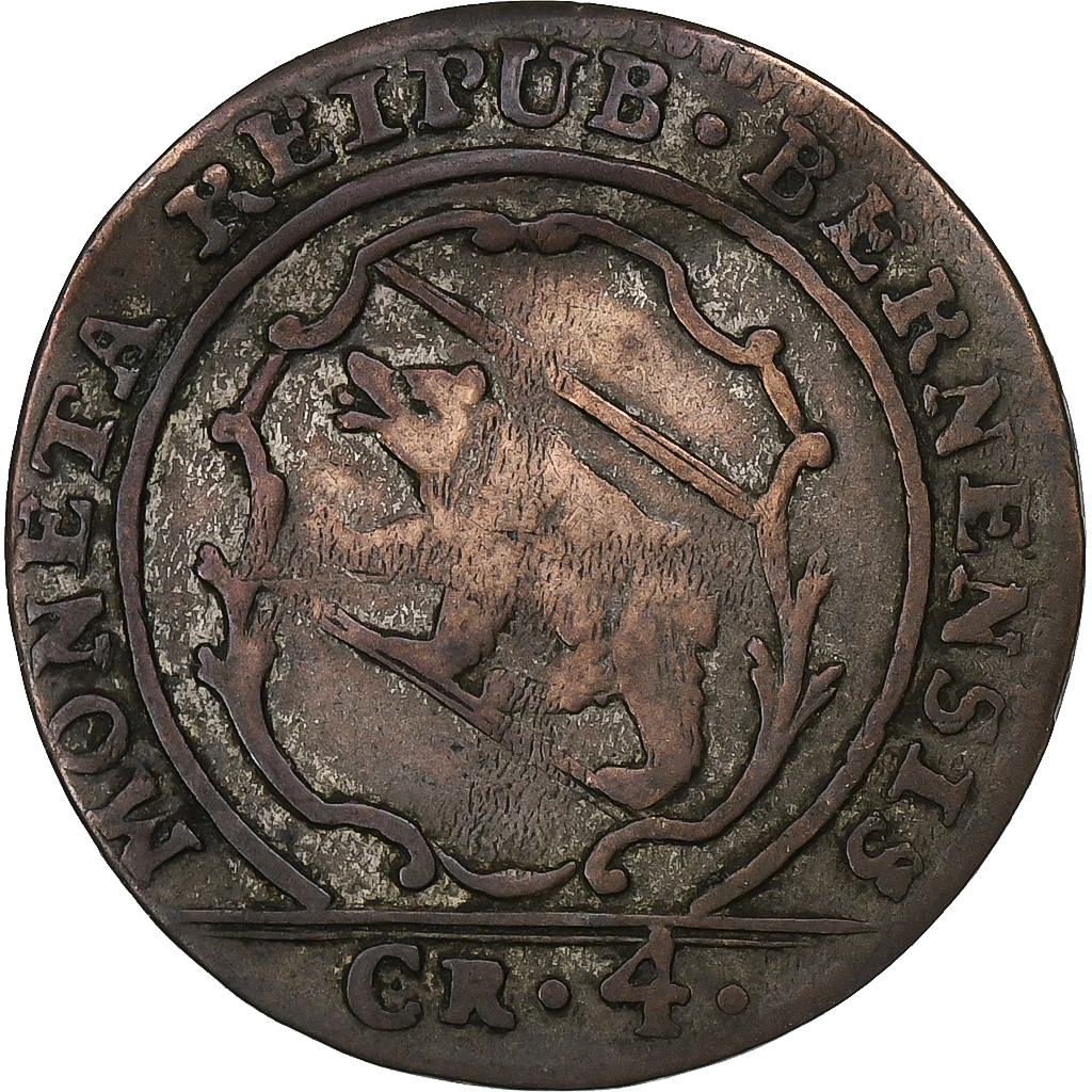 SWISS CANTONS, BERN, 4 Kreuzer, 1795, Billon, VF(30-35), KM:87