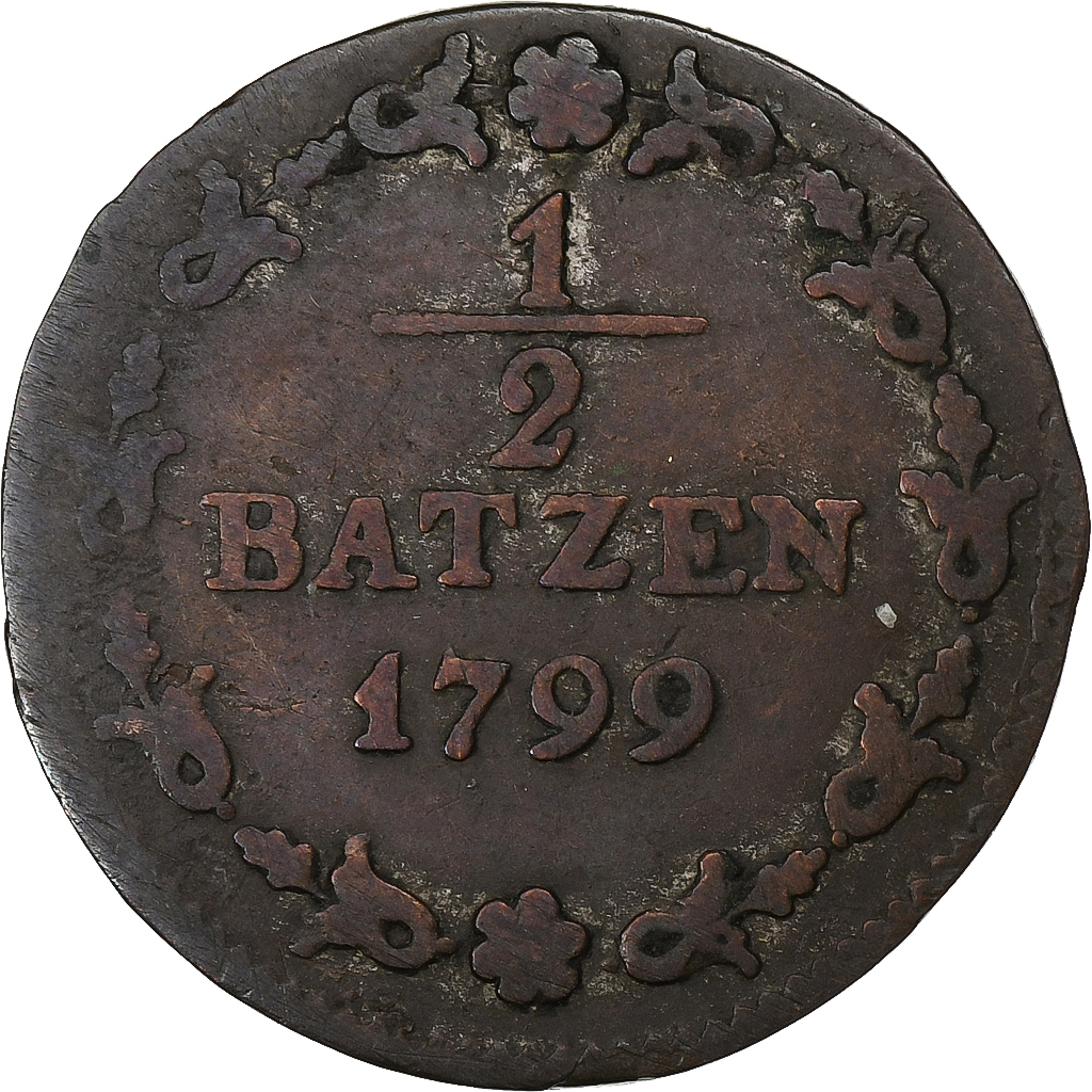 Switzerland, 1/2 Batzen, 1799, Billon, , KM:A6